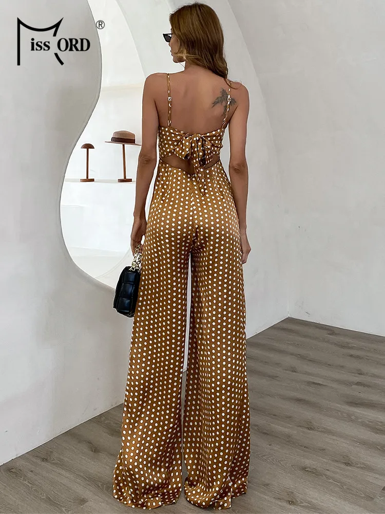 Missord Summer Sexy tute donna senza maniche cinghie Dot Print eleganti pagliaccetti bakness Full Lenth pantaloni larghi