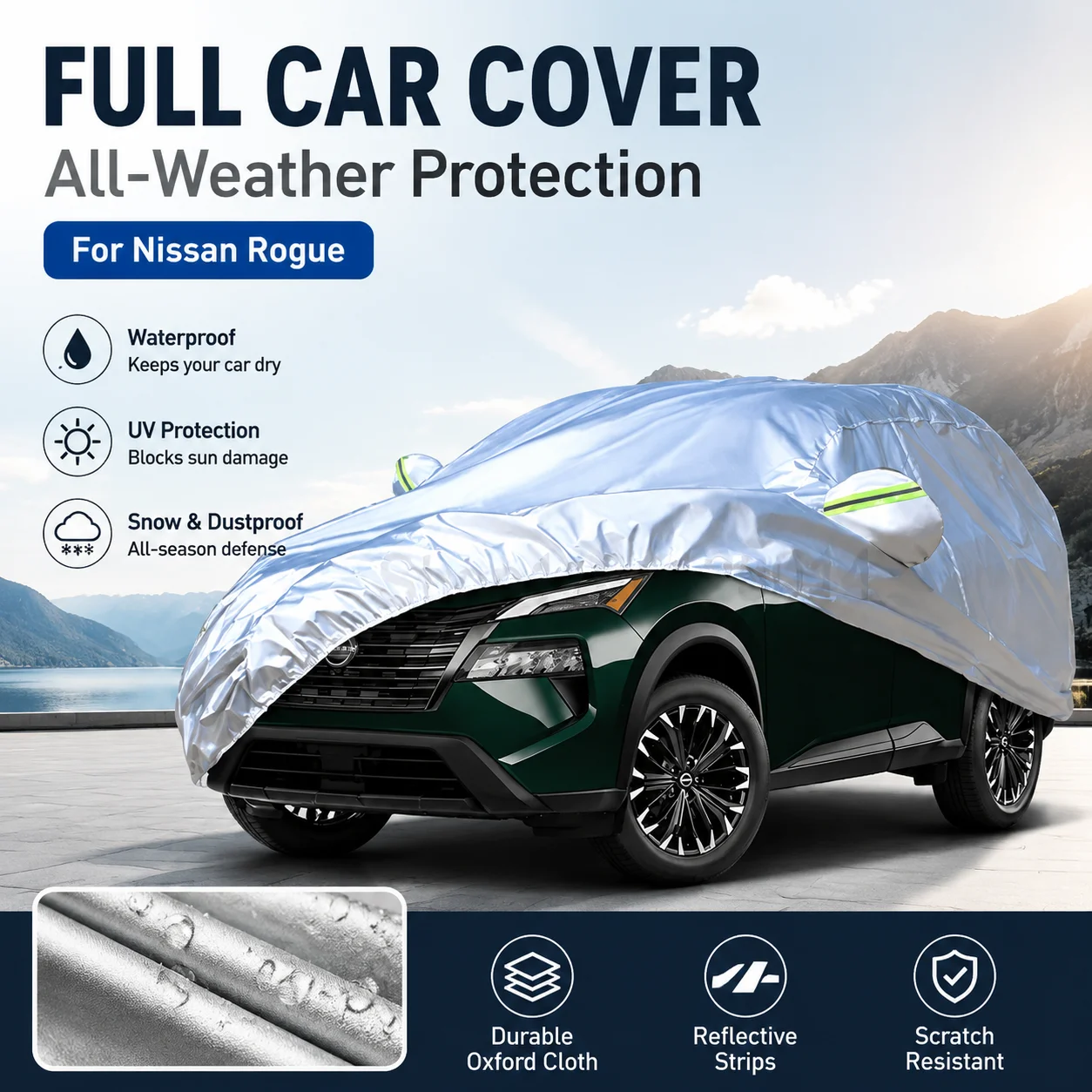 Waterproof Outdoor Full Car Cover Reflective Strips Snowproof Dustproof UV Protection For Nissan Rogue Auto Exterior Accessory
