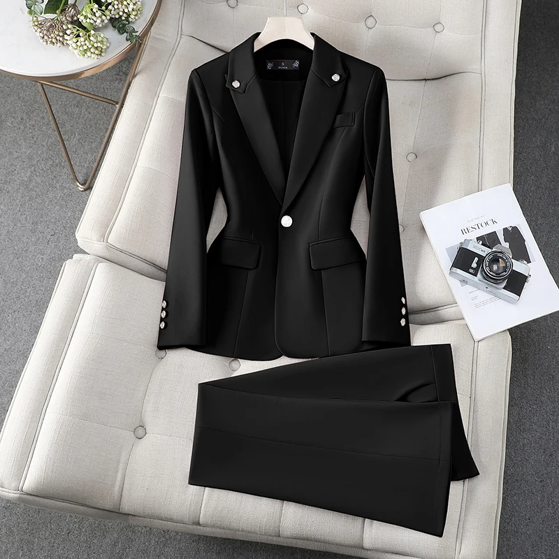 ZJYT Elegant Office Lady Formal Business Blazer Set for Woman 2 Pieces Matching Sets Autumn 2025 Commuter Jacket and Pants Suit