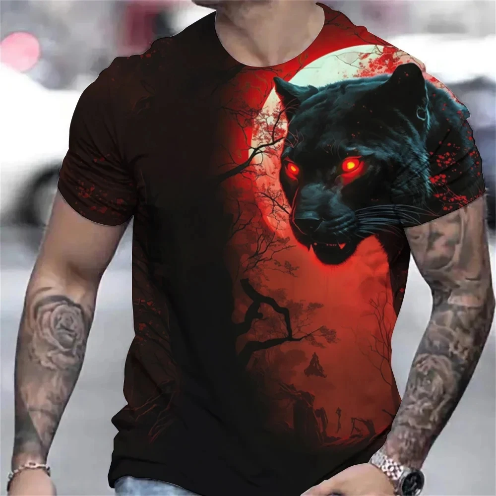 

Popular New Lightning Leopard Print Men's T-shirt Fashionable Street Hip-Hop Short Sleeved Summer Casual O-neck Comfortable Top