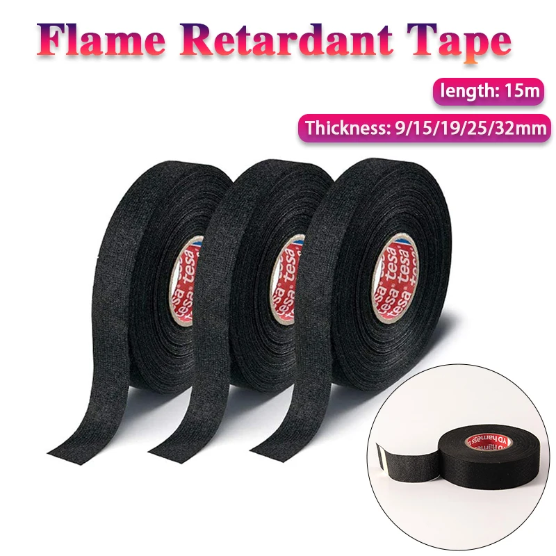 Heat-resistant Adhesive Cloth Fabric Tape For Car Auto Cable Harness Wiring Loom Protection Width 9/15/19/25/32MM Length 15M