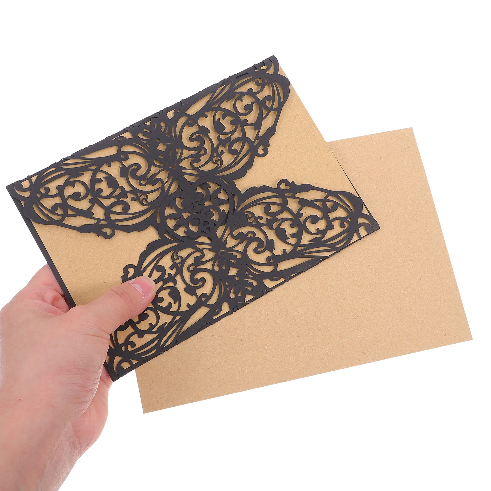 

10Pcs Elegant Hollow-Out Invitation Cards Floral Openwork Cut Paper Cards Wedding Bridal Shower Birthday Halloween