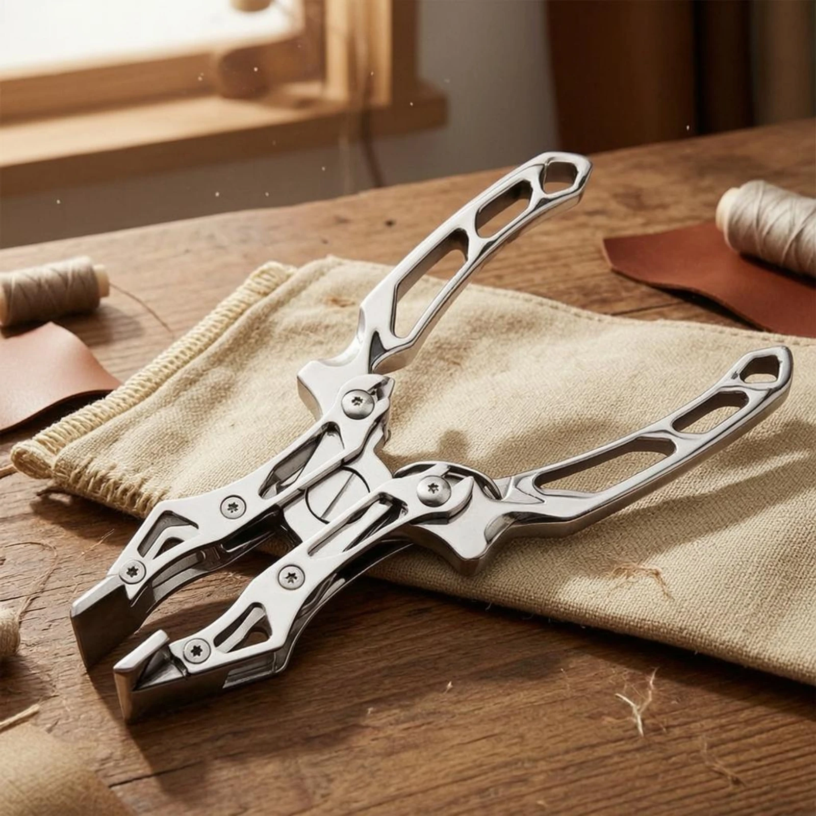Leather Clamp Plier Polished Silver Stainless Steel Leather Plier Craft Gear Openwork Handles for Leatherworking
