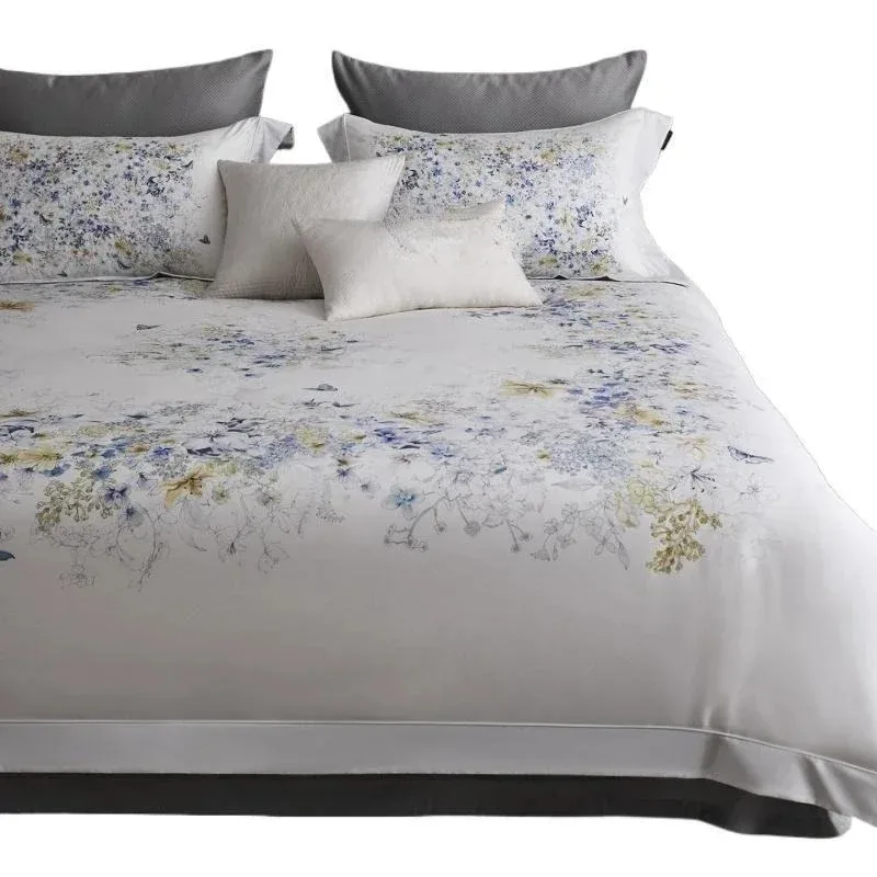 French haute couture romantic print, long-staple cotton pure cotton four-piece set