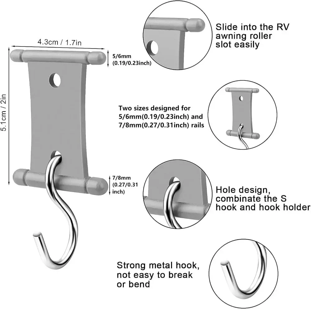 4/8Pcs S Shaped Hooks RV Awning Hooks Camping Awning Hooks Light Hangers Sturdy Hangers Camper Hanging Accessories