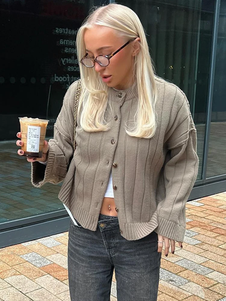 

Trendix Basic Long Sleeve Knit Cardigan Women Casual O Neck Loose Button Sweater 2026 Winter Casual Street Warm Cardigans Coat