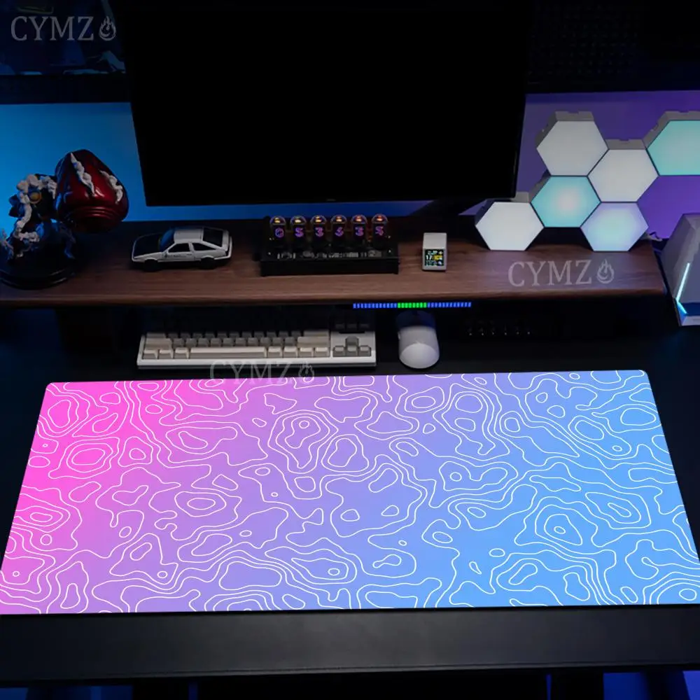 Gradient Art Line Pattern großes Mauspad, Schreibtischunterlage, rutschfest, langlebig, genähter Rand, PC-Zubehör, Gaming-Mauspad, Tapis Souris