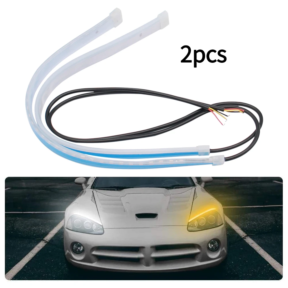 

2pcs 12V LED DRL Car Daytime Running Light Flexible Waterproof Strip Auto Headlights White Turn Signal Yellow Brake Flow Lights