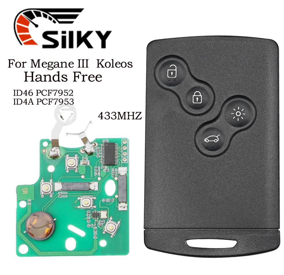 SilKY Car Remote Control Key For Renault Megane3 Fluence Scenic Laguna 3 Koleos Clio PCF7952 Replacement Hands Free Card