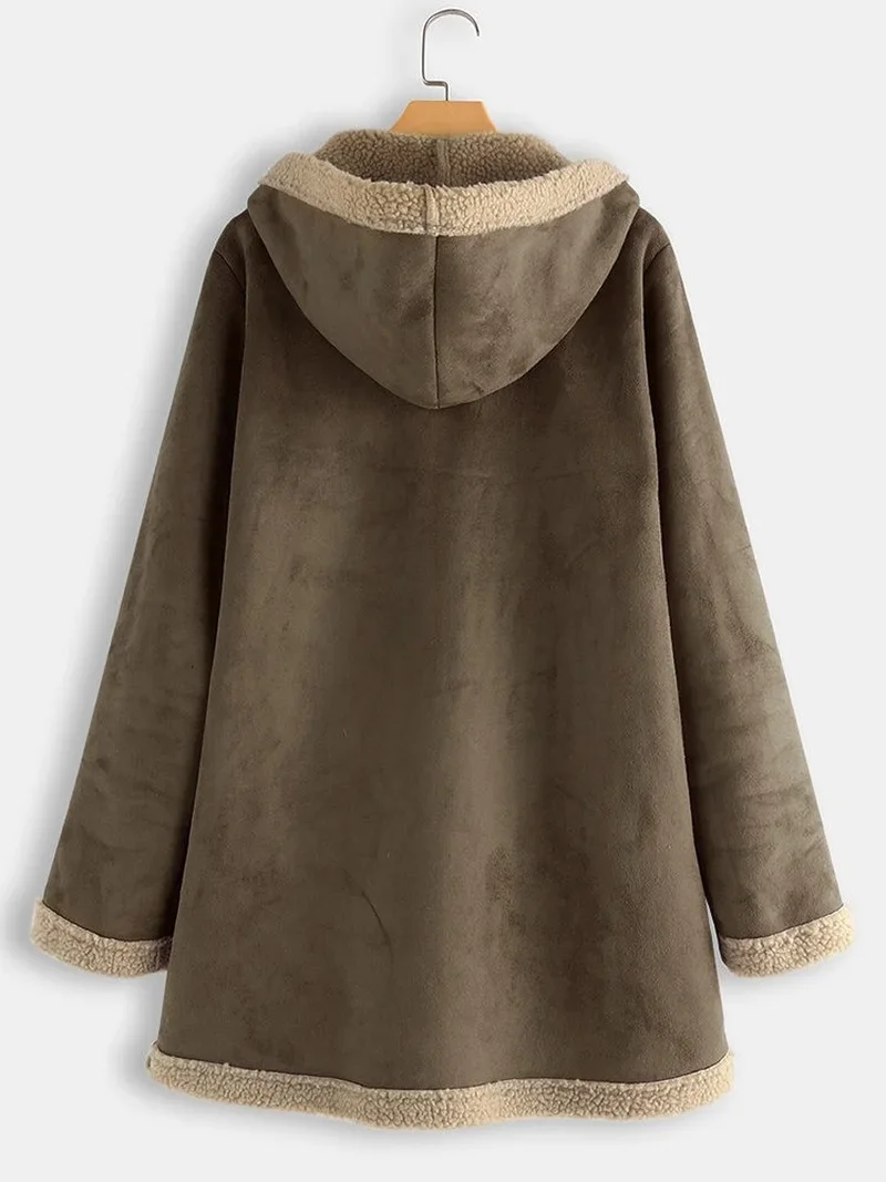 Giacca Patchwork invernale Plus cappotto allentato con cappuccio in pelle di daino di velluto donna Vintage Solid Casual addensare giacche cappotti soprabito con cerniera