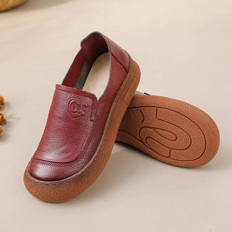 New Real Leather Shoes Women's Luxury Ballet Flats Woman Casual Slip On Driver Shoes Ladies Handmade Moccasins Female Red Loafer view 3