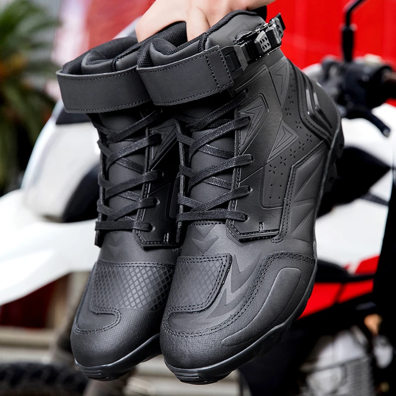 

Men's Motorcycle Boots New Breathable Leather Men Motorcycle Shoes Rubber Anti Slip Motorbike Riding Boot Motos Sports Shoes