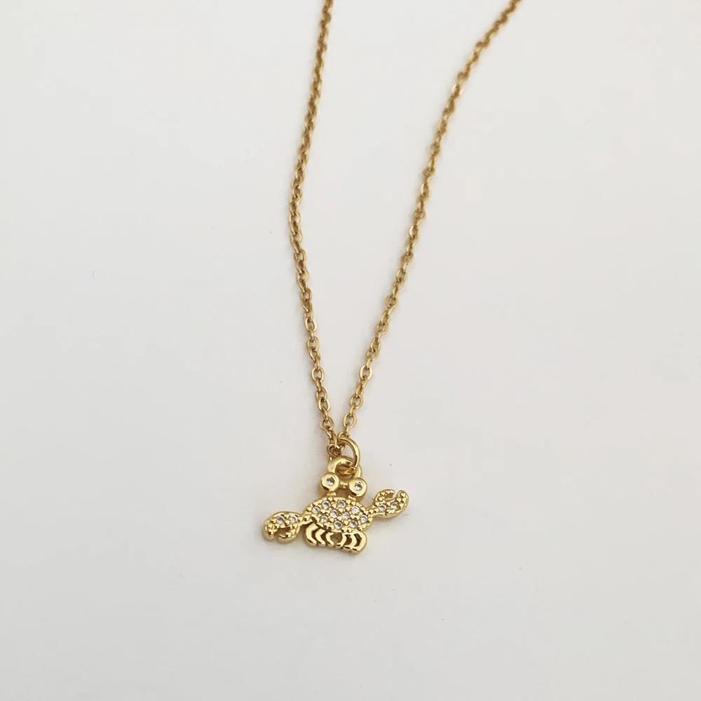 

Cute Copper Zircon Pave Crab Pendant Necklace Simple Gold Color Charm Choker Clavicle Collars Accessories Jewelry Wholesale
