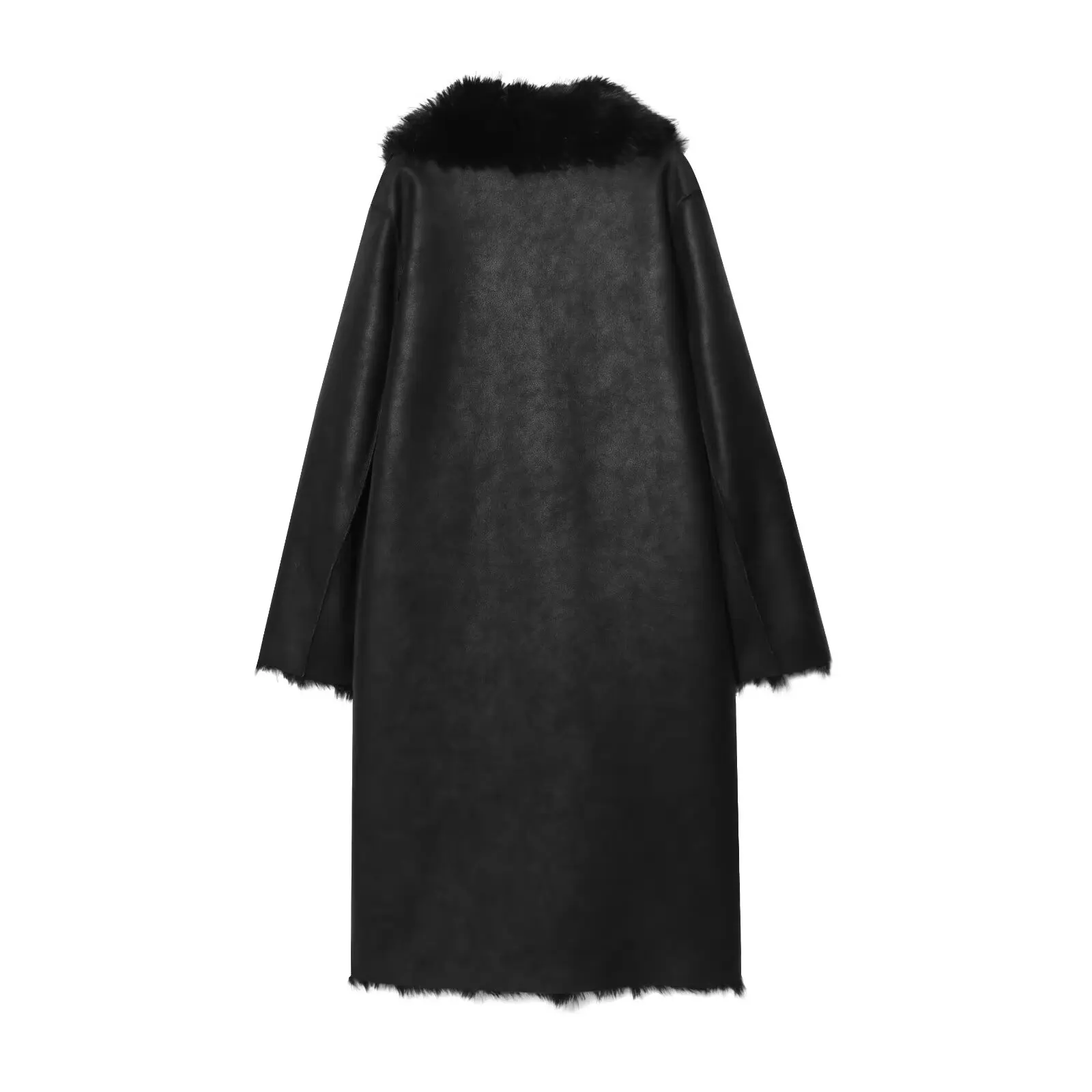 المرأة فو الفراء الجلد المدبوغ معطف طويل الإناث عادية كم كامل التلبيب السترات النسائية الخريف الشتاء سيدة عكسها سترة