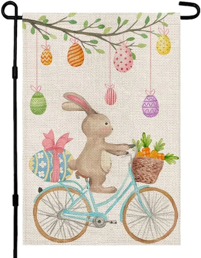 Пасхальный Садовый флаг в виде кролика, 12 × 18 дюймов, двусторонний Пасхальный кролик для езды на велосипеде, пасхальные яйца, вертикальное праздничное украшение для двора, FH07
