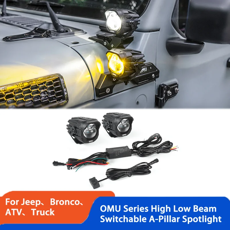 LC4WD 4x4 Exterior Accessories OMU Series Aluminum A-Pillar Spotlight High Low Beam Switchable for Jeep Bronco Motorcycle