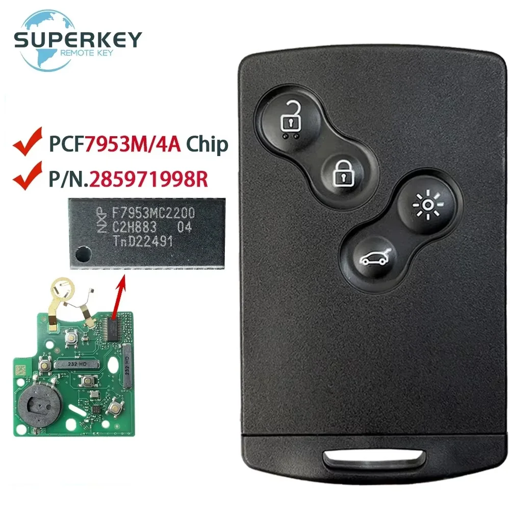 

PCF7953M для Renault Captur Clio IV 2009 2010 2011 2012 2013 2014 2015 2017 433 МГц 4A чип смарт-ключ без ключа карты 285971998 Р
