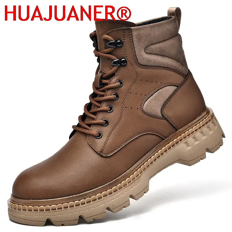 

Men Boots Leather Lace Up Boots Autumn Ankle Men's Shoes Mens Platform Non Slip Outdoor Tooling Shoe Motorcycle Boots