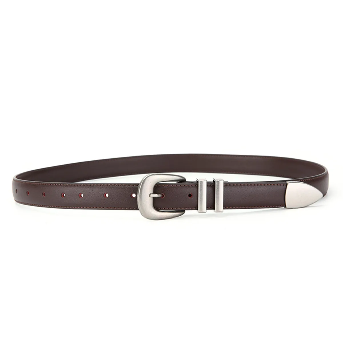 Unisex Vintage Echtleder-Gürtel aus Rindsleder mit Schwarz-Silberner Schnalle, Modisches Accessoire für Männer und Frauen, Geeignet für Jeans – Detail 6