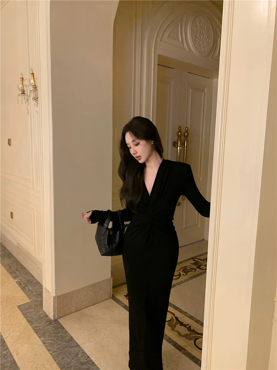 Vestidos de manga comprida vestido feminino gala outono veludo lapela motociclista decorativo abotoado cintura apertada em linha reta retro altgoth em camadas