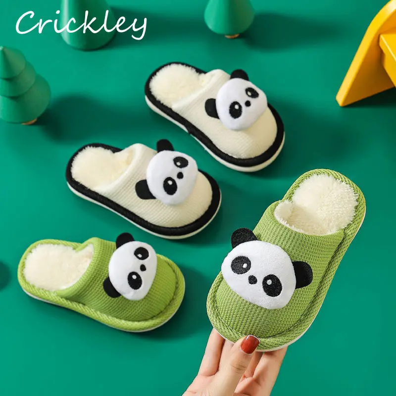

Panda Children Slippers Autumn Winter Cartoon Plush Warm Boys Girls Slippers Anti Slip Soft Bottom Kids Home Shoes