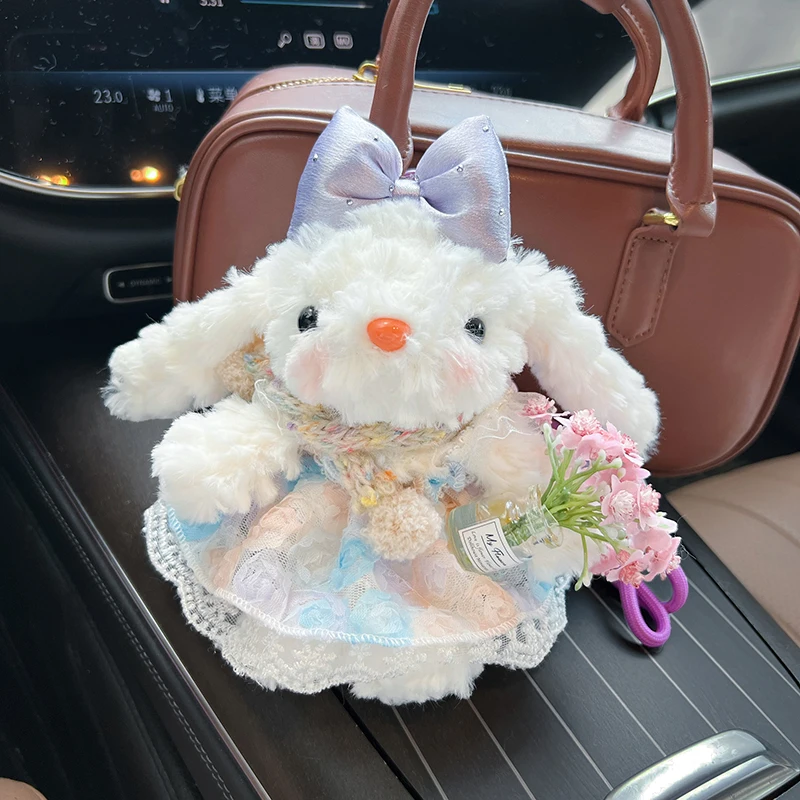 Cute Rose Dress, Plush Hanging Ear Rabbit Keychain, Silly and Cute Holding Vase, Little Rabbit Doll Bag Pendant, Car Keychain Gi