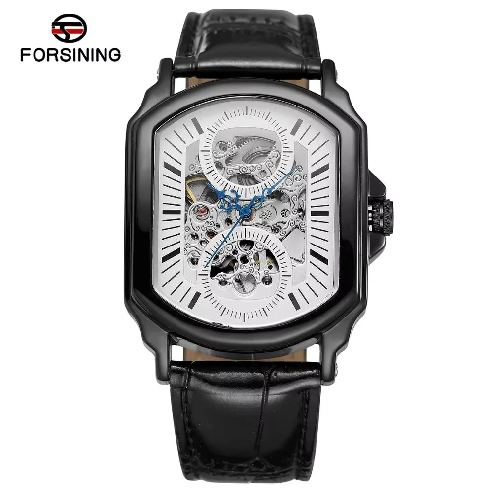 FORSINING Fashion casual men's watch black irregular alloy case watch automatic mechanical wrist watches