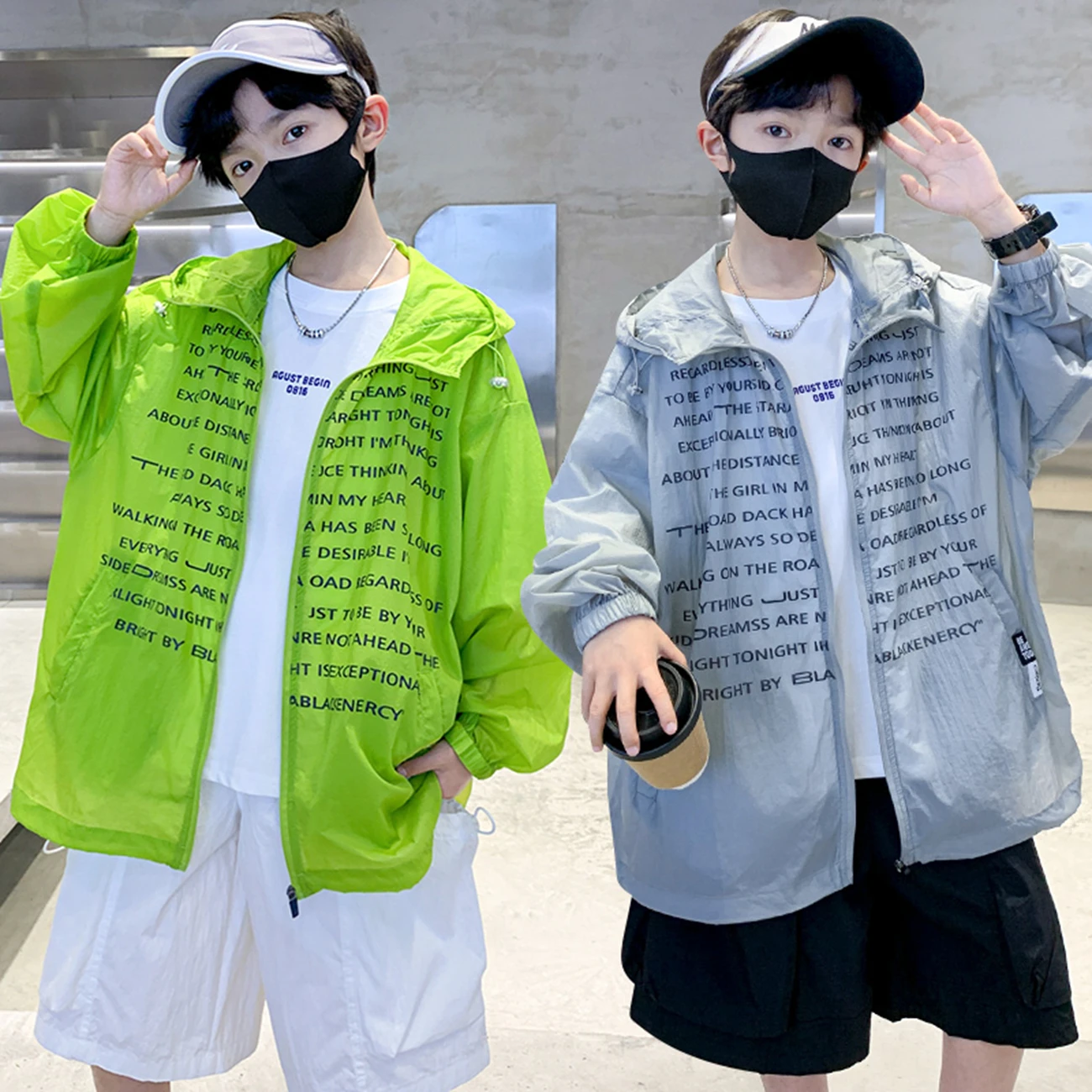 Boys Teen Summer Lightweight Sun Protection Clothing Jacket Zipper Closure Breathable Wear Resistant Outdoor Casual Kids Wear