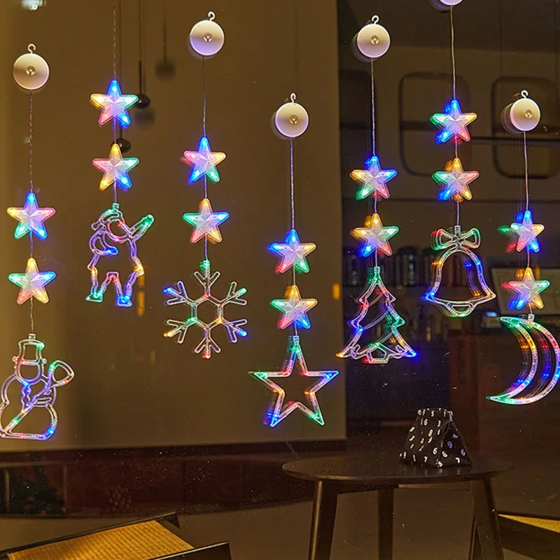 Led Star Moon Xmas Suction Cup Lamp Christmas Decorations for Home Wedding Party Window Hanging Ornaments Navidad New Year Gifts