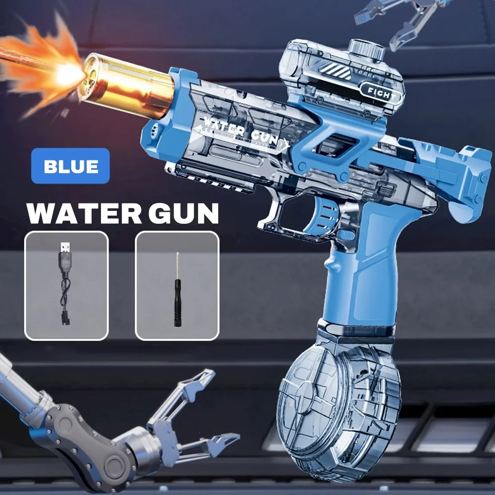 High Pressure Electric Water Gun Toy Spray Flame Effect Large-Capacity Watergun for Summer Outdoor Beach Pool Garden Fight Games