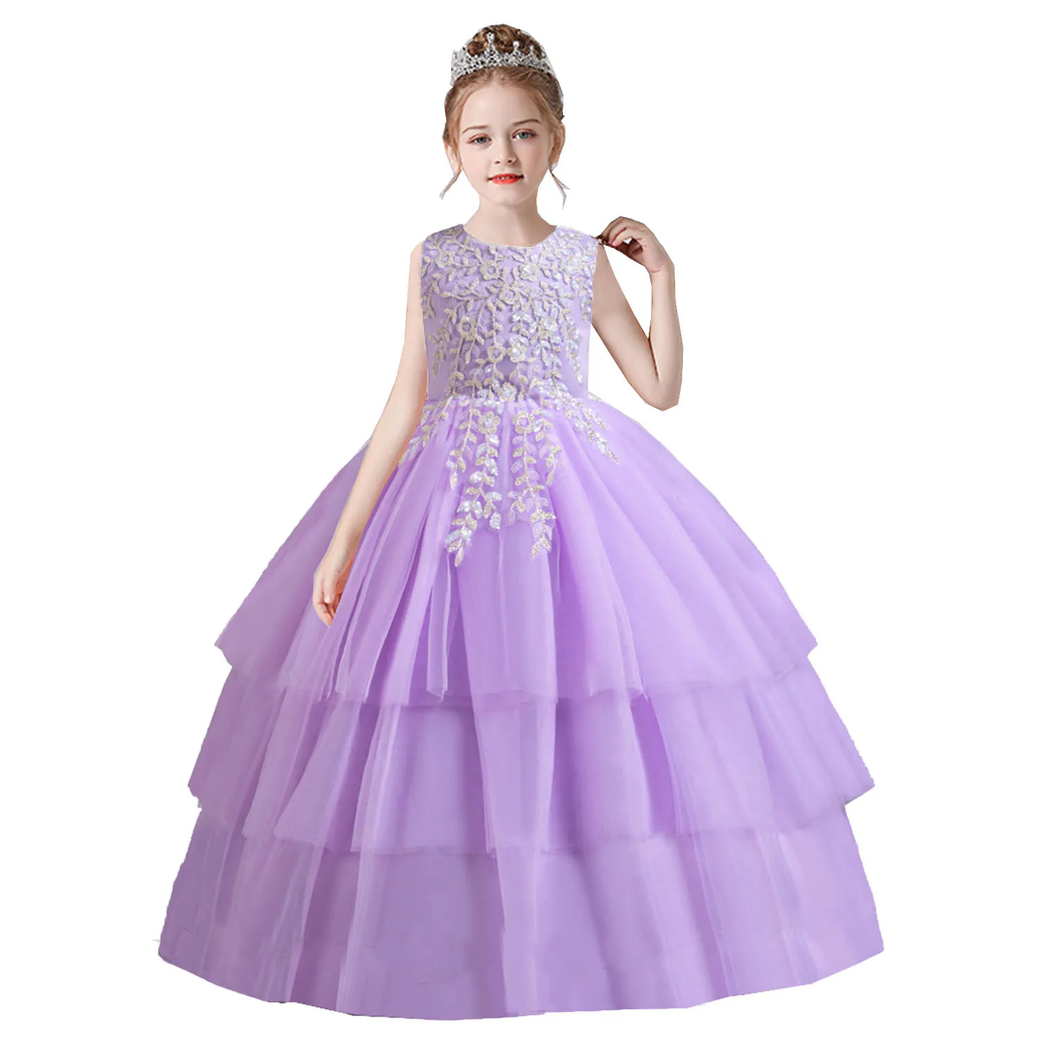 

Shiny Toddler Little Big Girls Dmandi Appliqued Flower Girl Birthday Party Graduation Ceremony Pageant Long Gown