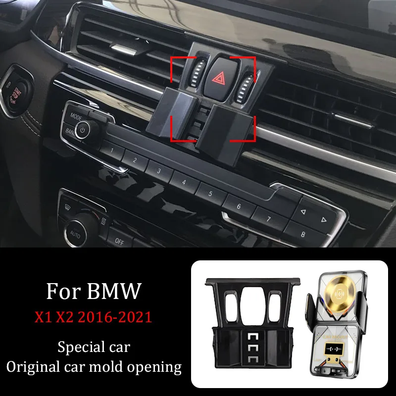 Car Phone Holder For BMW X1 X2 2016-2021 Fixed Base DIY Screen Projection QI Wireless Charger Automatic Clamping Navigation Brac