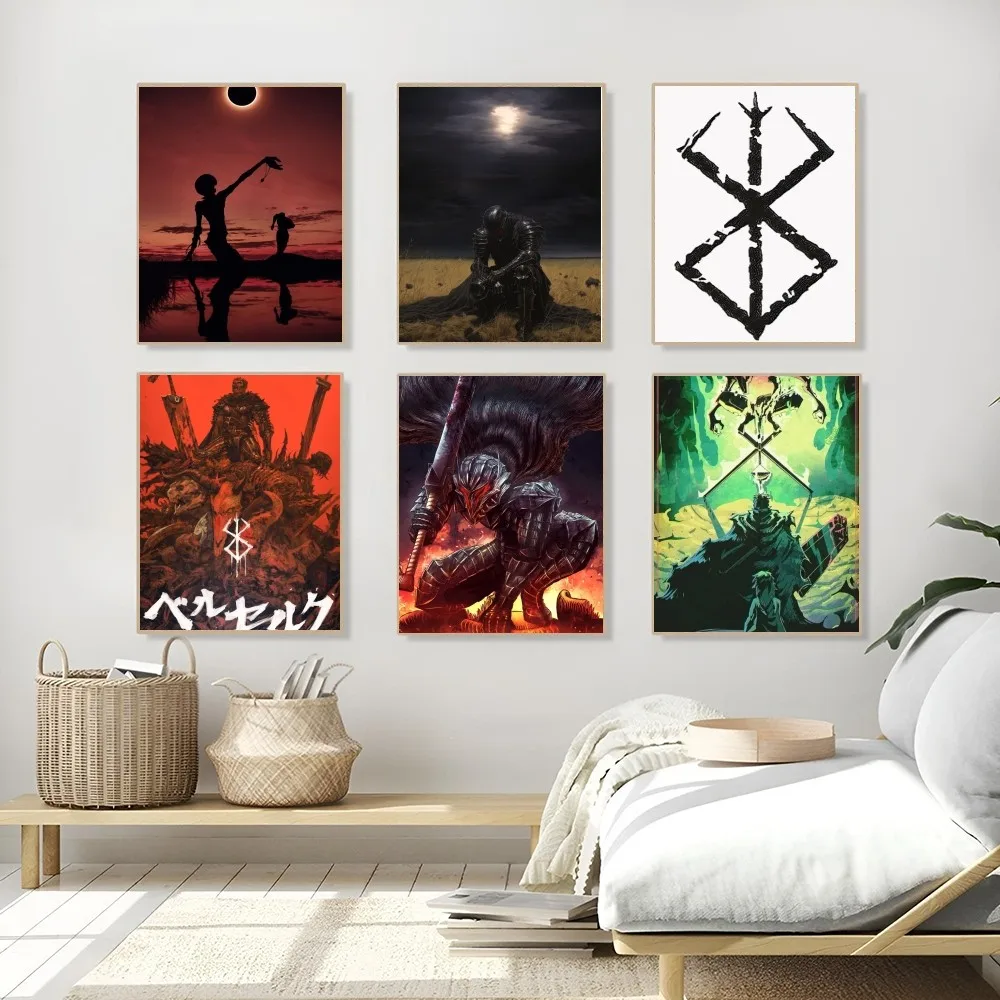 1PC Berserk Poster Self-adhesive Art Waterproof Paper Sticker Coffee House Bar Room Wall Decor