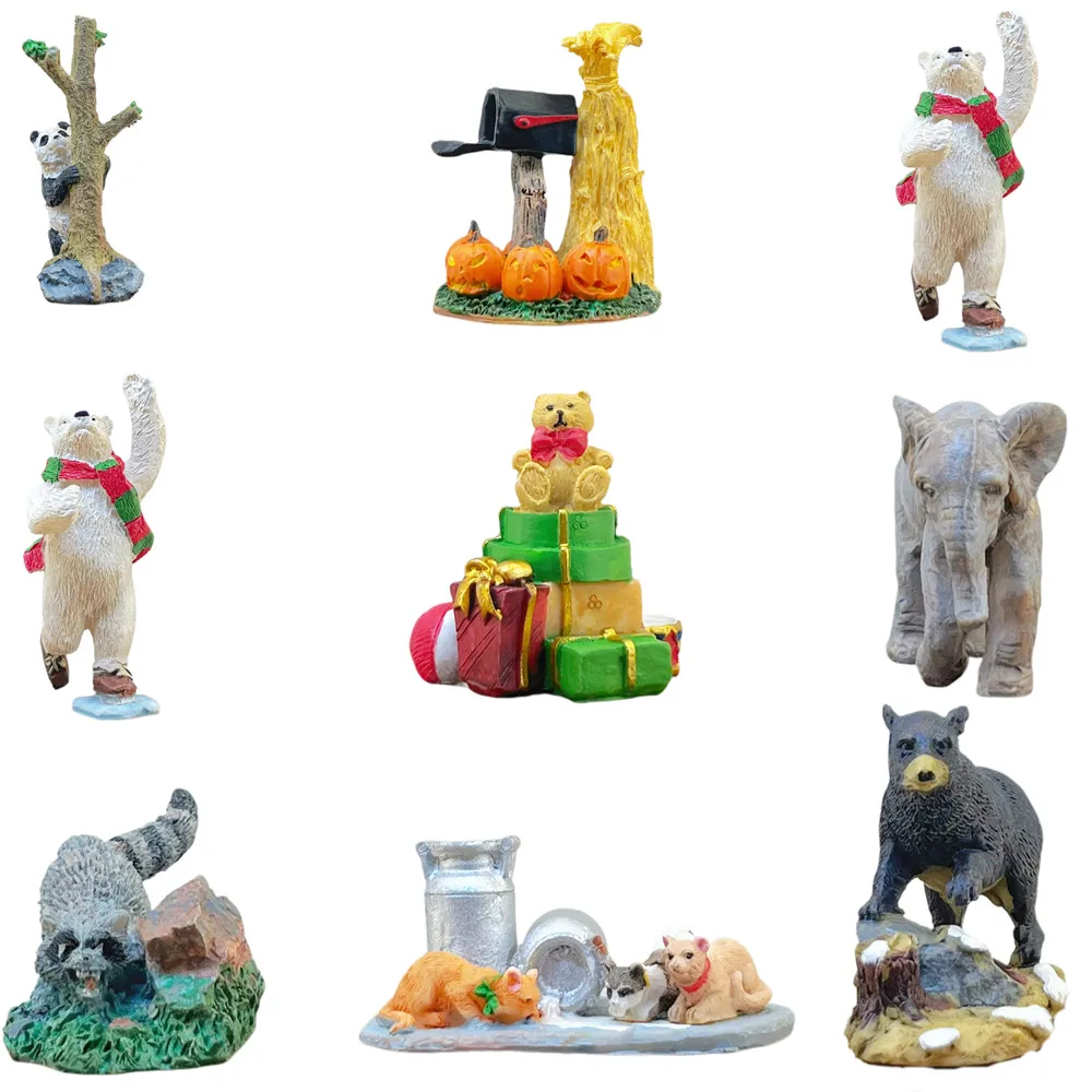 Mini Resin Animal Scene Figurines, Micro Landscape Miniature Statues, Tourist Souvenir Collectible Ornaments