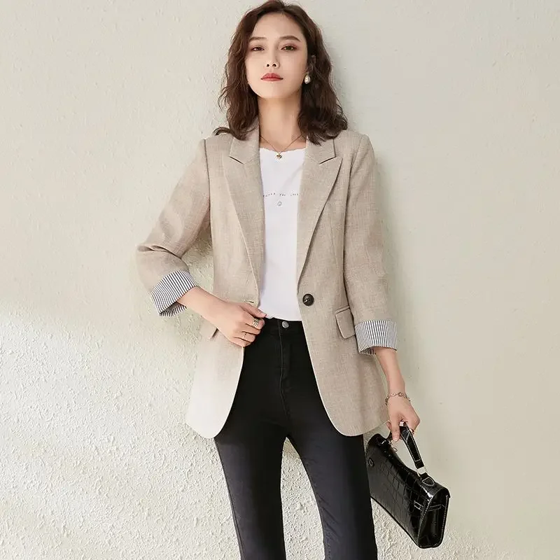 Pop versão coreana de terno casual jaqueta feminina primavera e outono moda simples temperamento terno superior terno de escritório feminino topo n