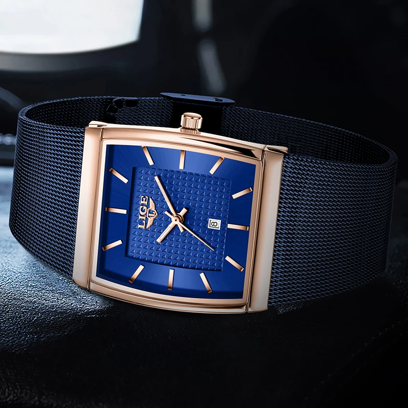 

Новые повседневные роскошные кварцевые наручные часы LIGE, модные квадратные мужские часы с сетчатым ремешком, водонепроницаемые светящиеся часы, подарки для мужчин, Reloj 2026