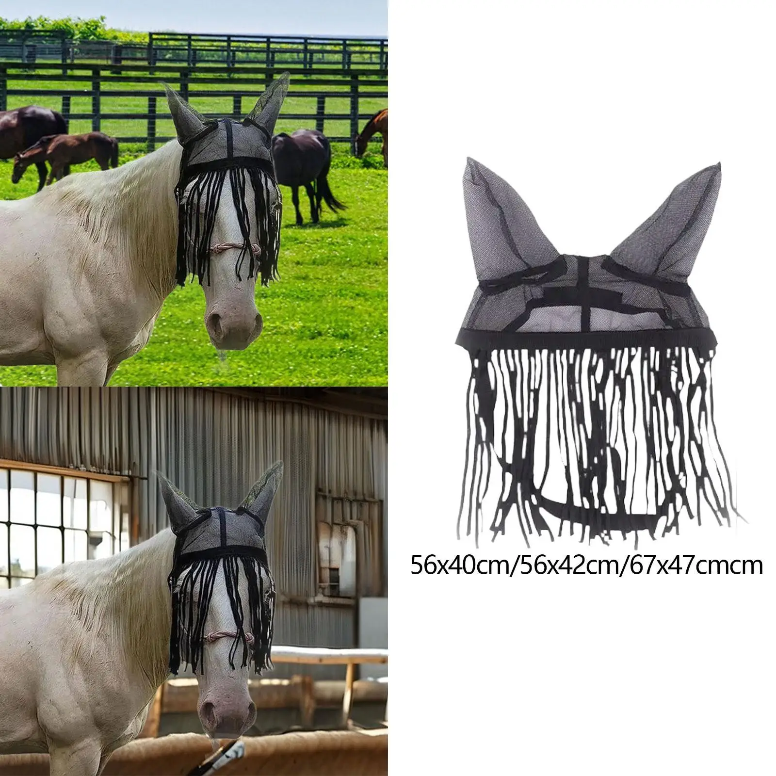 Horse Fly Mask Face Mesh with Ear Protection Adjustable Supplies for Equestrian Riding Flies Defense
