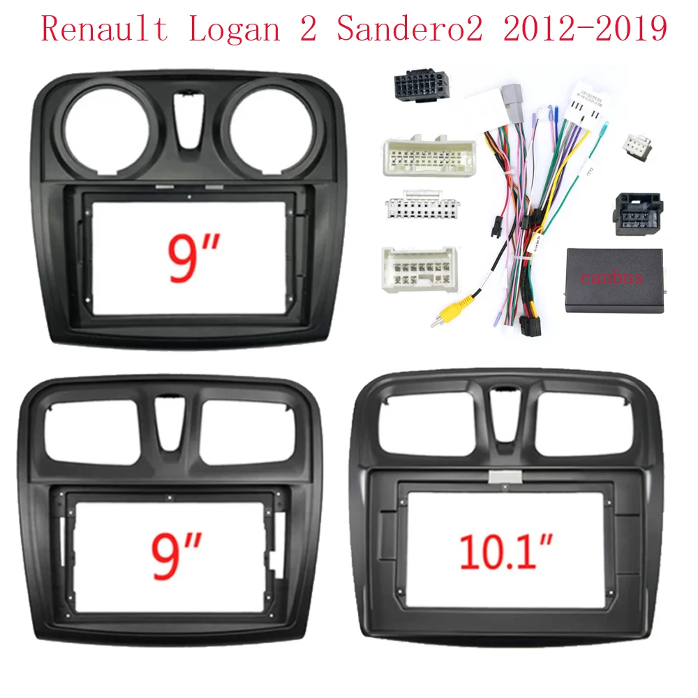 

For 2015-2018 RENAULT SANDERO LOGAN 9INCH 2 Din Car Android frame Kit fascia cable harness adapter dashboard decoder canbus box