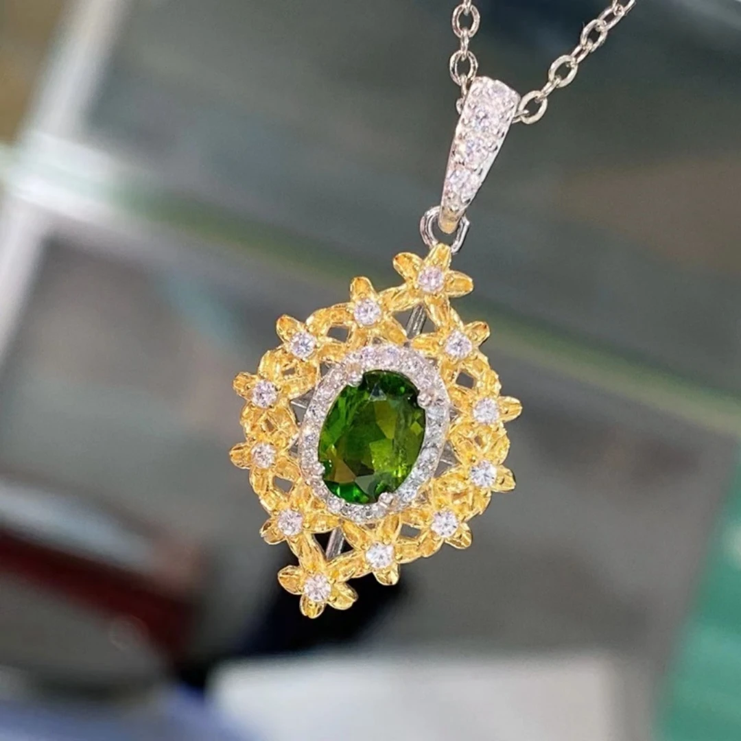 KJJEAXCMY High purity Natural Diopside S925 silver exquisitely Pendant Full of luster Simple,Design High-End Bestseller Gift