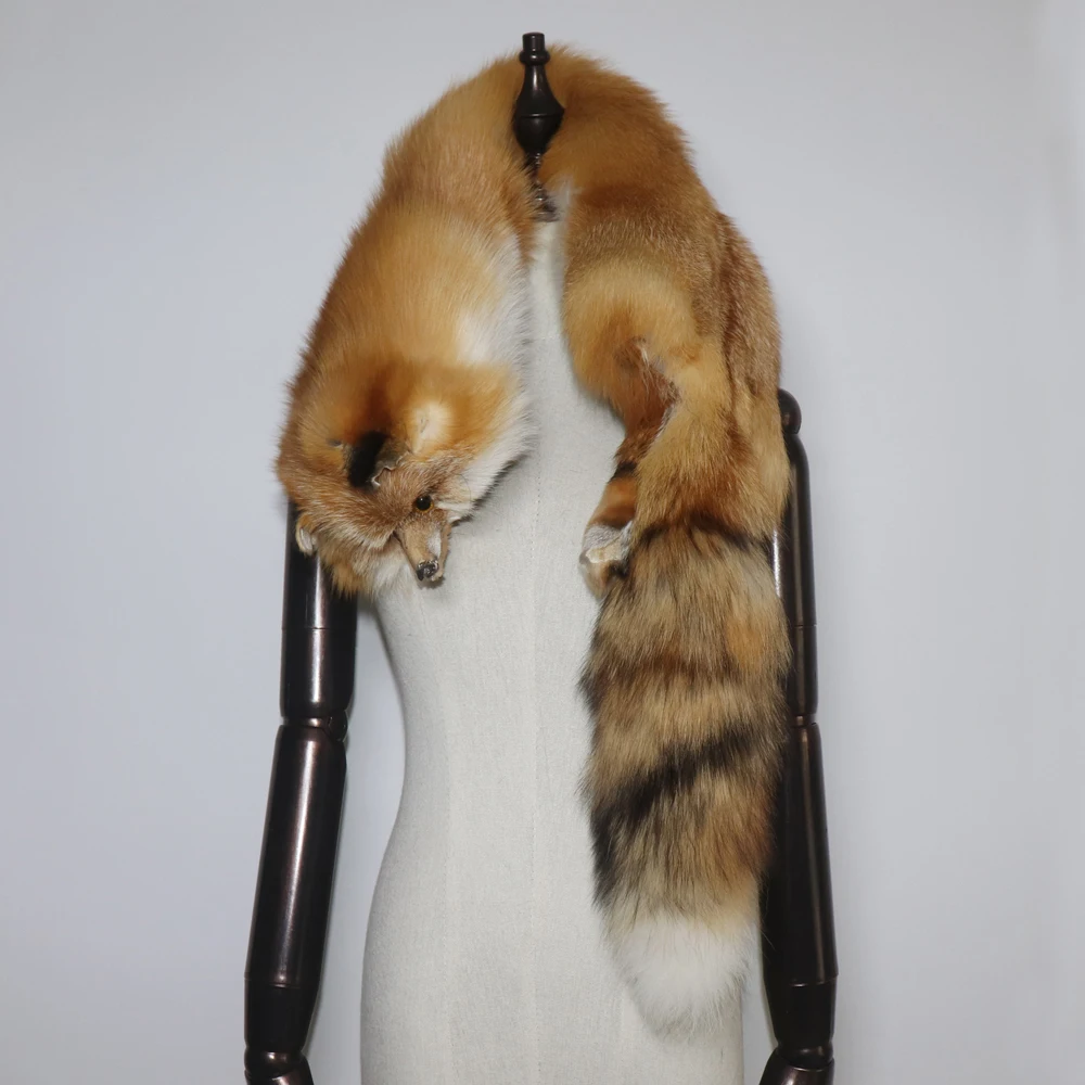 2024 Party Luxury Brand Women Real Winter Fox Fur Scarves Natural One-Piece Fox Fur Collar Warm Soft Real Fox Fur Scarf