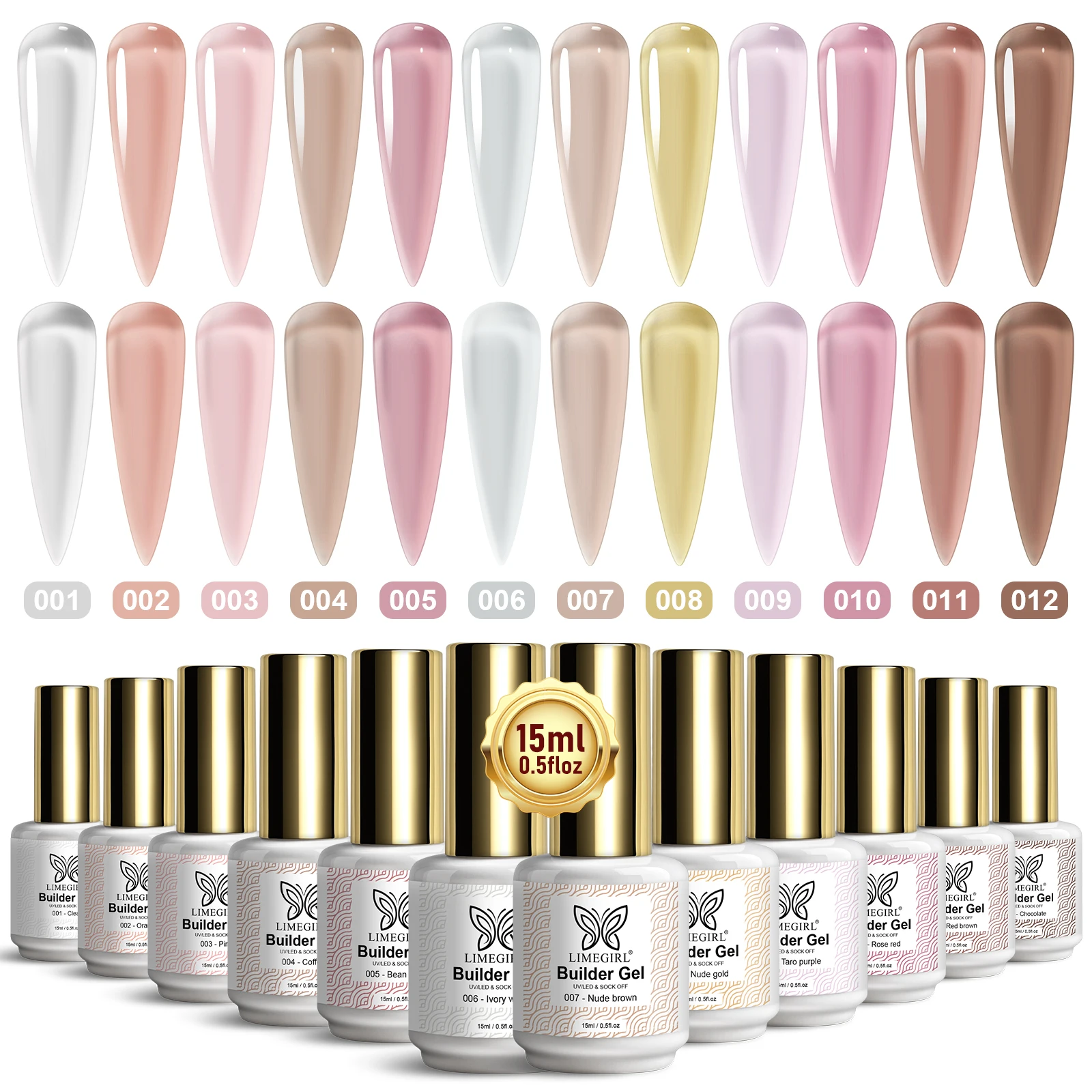 LIMEGIRL Translucent Nail Builder Gel Polish Multifunctional Nails UV Gel Polish 15ml for Nail Acrylic Extension Repair UV Gel