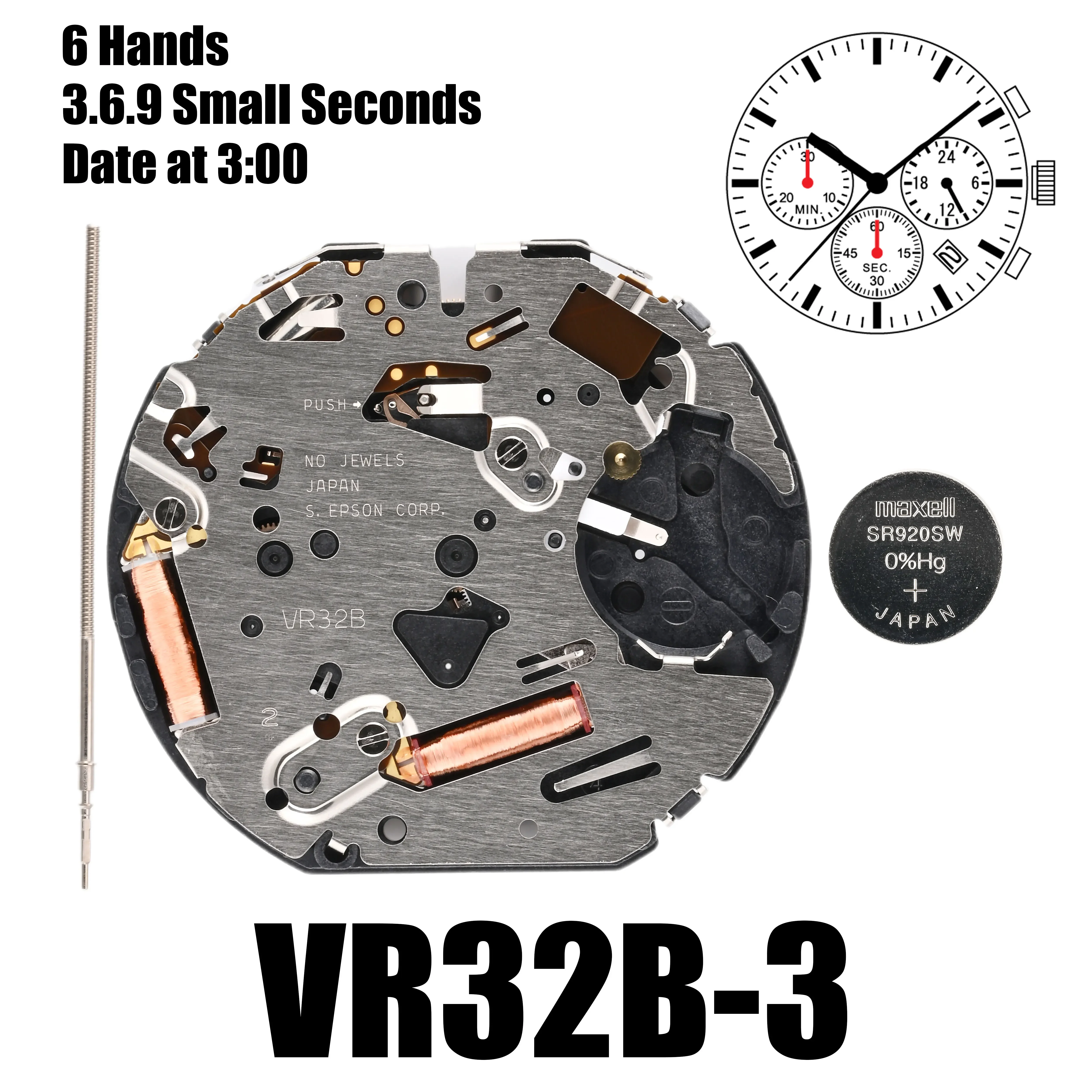 Movimento VR32 cronografo movimento EPSON VR32 VR32B movimento al quarzo 3.6.9 piccoli secondi data alle 3:00
