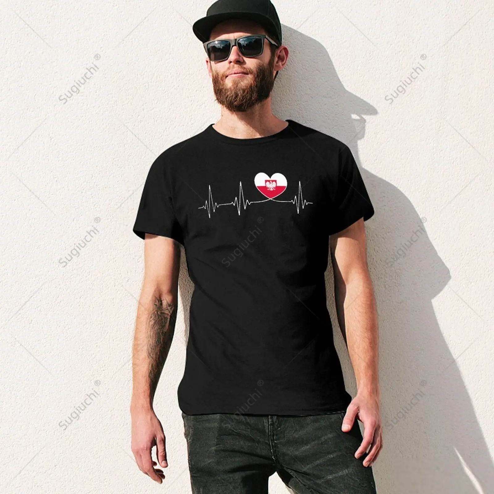 Unisex Men Poland Flag Polska Heartbeat I Love In Heart Tshirt Tees T Shirts Women Boys 100% Cotton T-Shirt