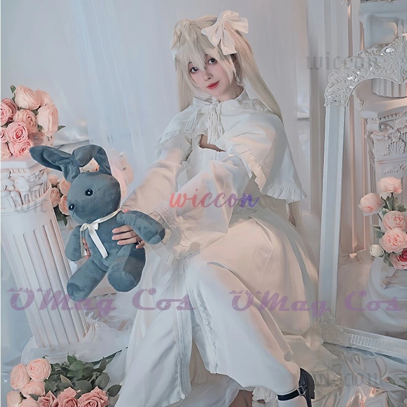 

Kasugano Sora Cosplay White Dress Cape with Wig Jirai Kei Lolita Halloween Outfit for Girls