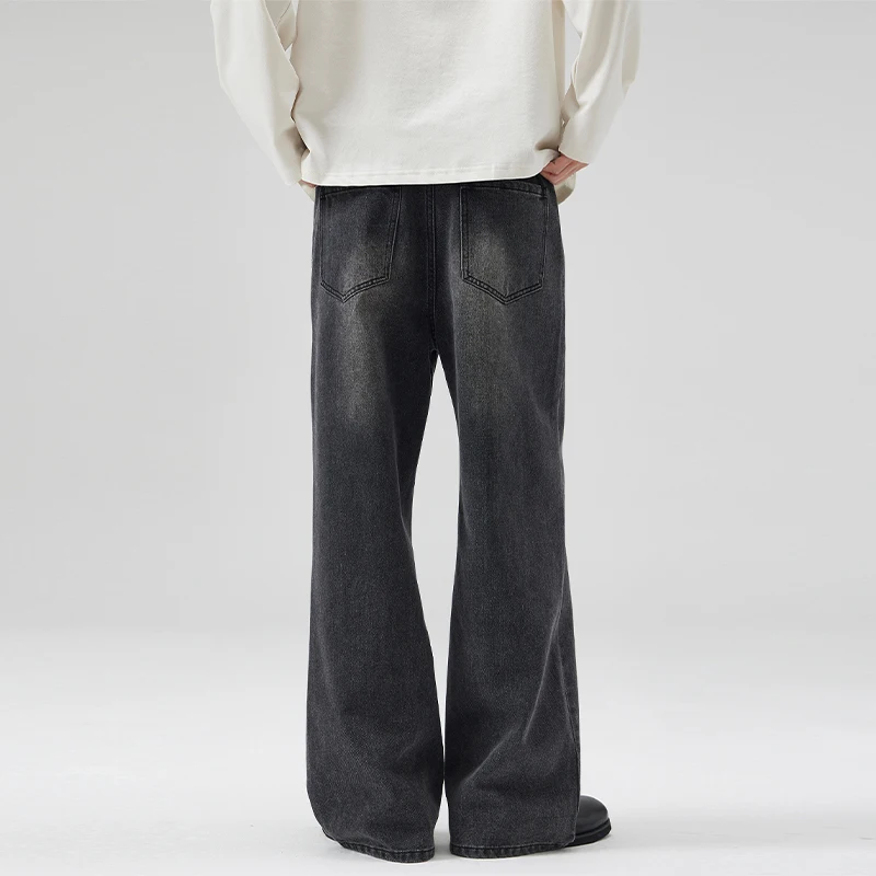 الخريف Harajuku الرجال الجينز مستقيم موضة شخصية غسل خمر بنطلون الشارع الشهير ضئيلة الذكور واسعة الساق الدنيم السراويل