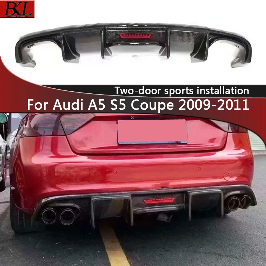 For Audi A5 S5 Coupe 2009-2011 Two-door Sports Carbon Fiber Car Rear Bumper Diffuser Rear Splitters Spoiler Back lip body kit