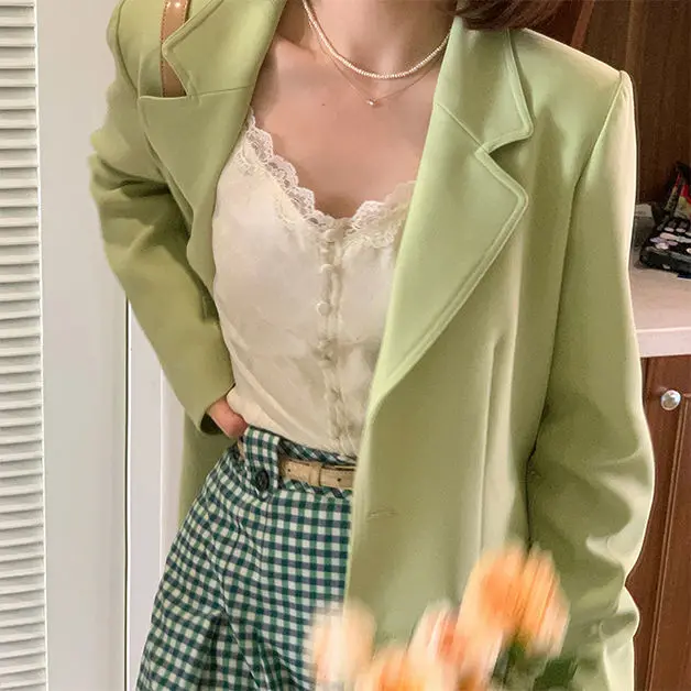

Korean Popular Clothes Old Money Style Woman Black Blazer Lady Coat Buttoned-Up Dark Feeling Polka Dot Hanging College Sequined