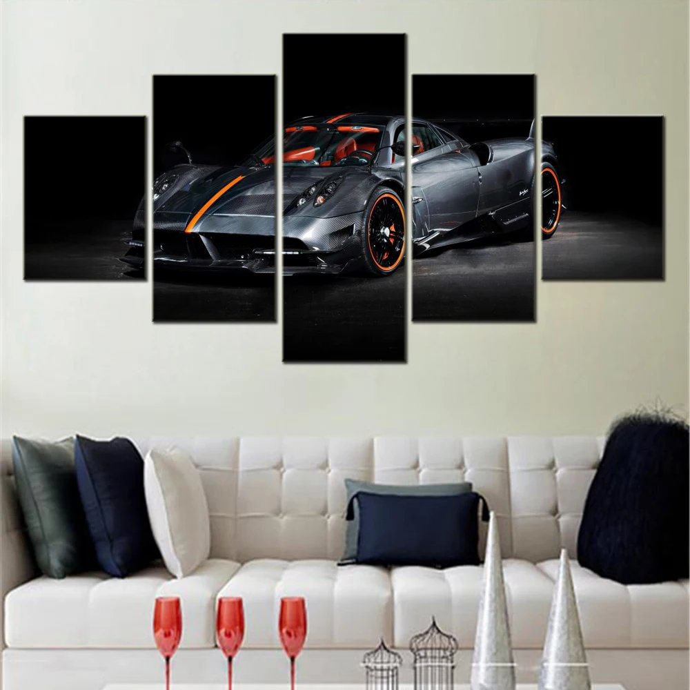 

5 Pieces Canvas Wall Arts Racing Car Poster Painting BlackDark Hypercar Wallpaper Picture Print Home Decor Interior Artwork