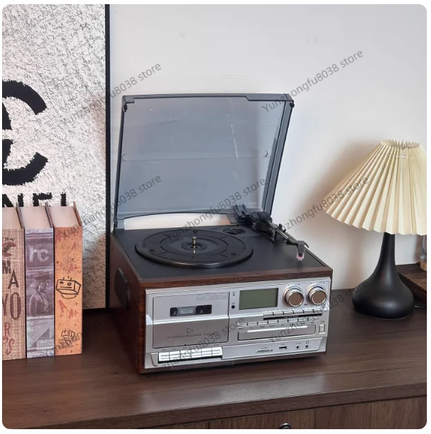 Retro Vinyl Record Player Multi-functional CD Player with Bluetooth Speaker Cassette USB Flash Drive Radio -Vintage Music Player