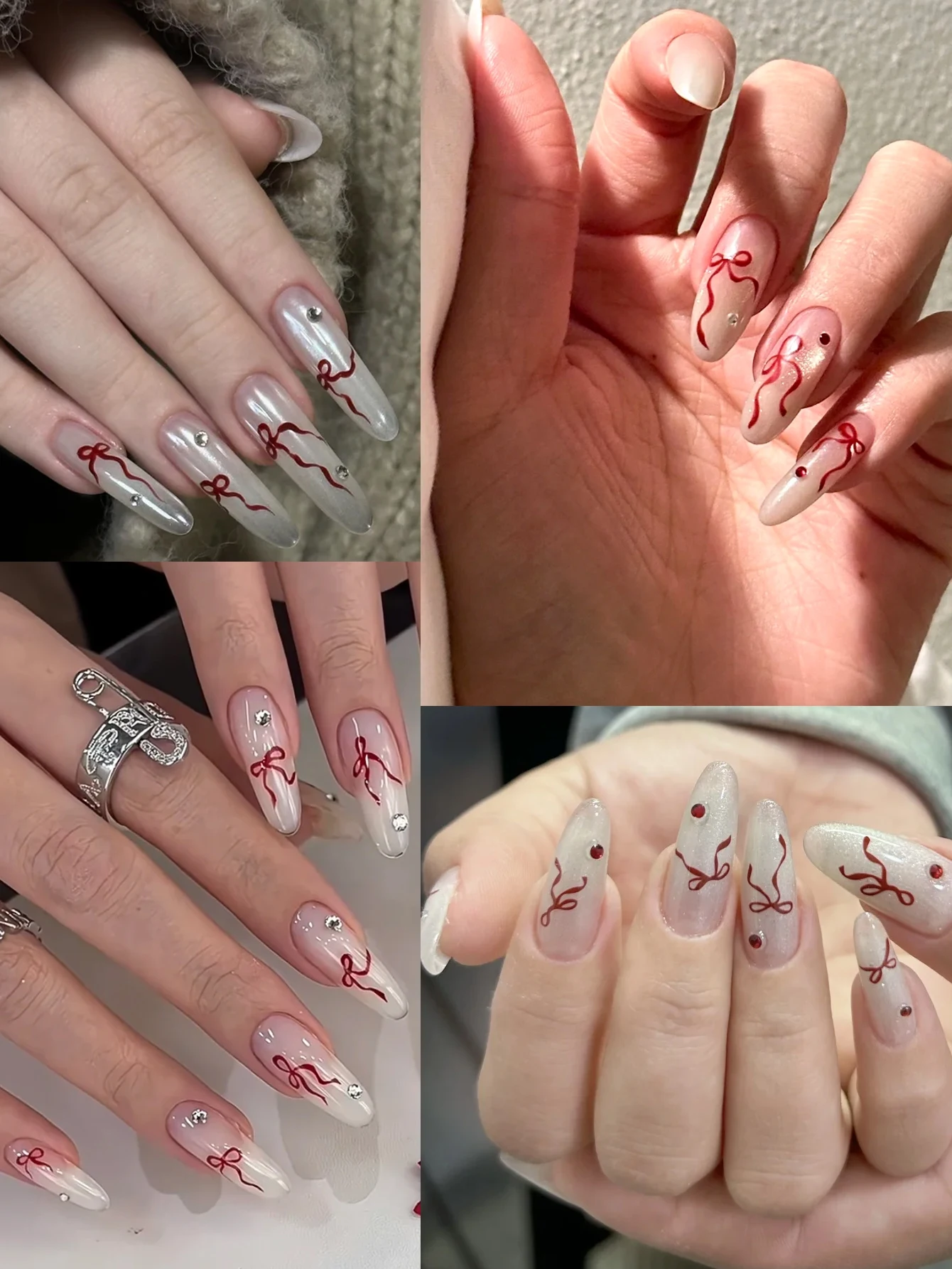 3/6/12 hojas de pegatinas para decoración de uñas con lazo, diseño de cinta bonita, calcomanías autoadhesivas para decoración de manicura DIY